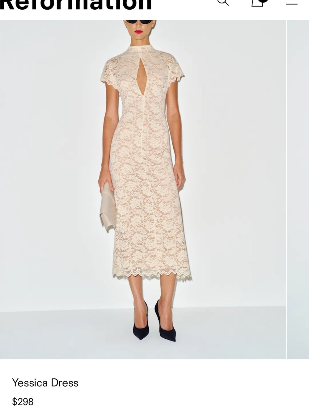 Reformation Yessica Dress Lace Midi Dress in Cream